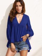 Romwe Lantern Sleeve Dip Hem Plunging Smock Top