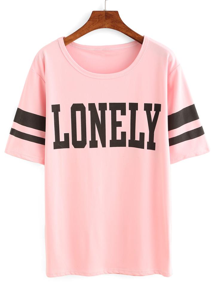 Romwe Varsity Print Short Sleeve T-shirt