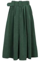 Romwe Pleated Belted Dark Green Skirt