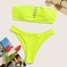 Romwe Neon Lime Ladder Cut-out Bandeau With High Cut Bikini
