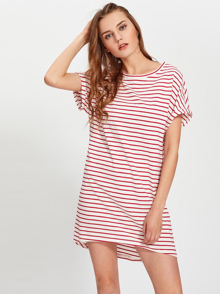 Romwe Roll Cuff Hi Lo Tee Dress
