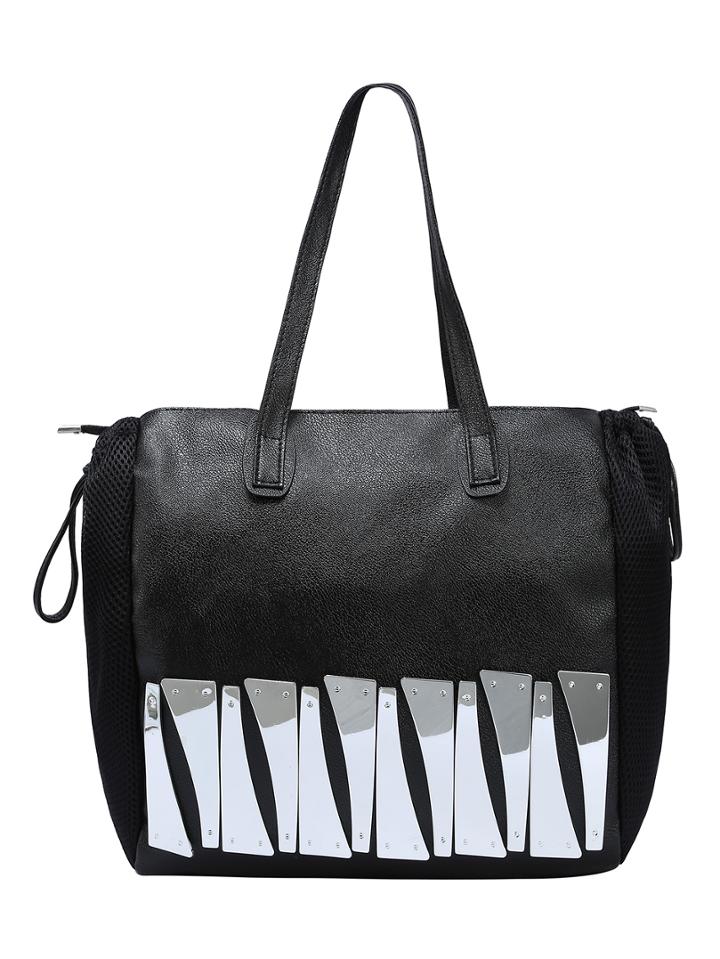 Romwe Metal Plate Embellished Tote Bag