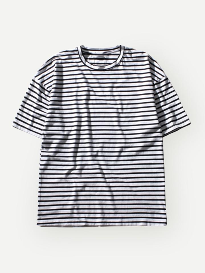 Romwe Men Black And White Striped Tee