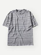 Romwe Men Black And White Striped Tee