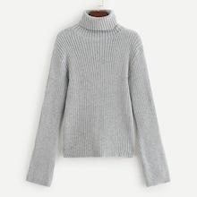Romwe Rolled Up Neck Ribbed Sweater