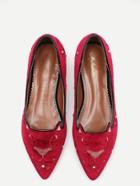 Romwe Burgundy Animal Embroidered Point Toe Flats