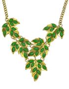 Romwe Green Imitation Gemstone Statement Leaf Necklace