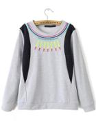 Romwe Color-block Embroidered Bead Sweatshirt