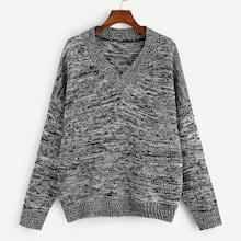 Romwe Plus V Neck Marled Knit Sweater