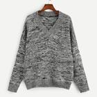 Romwe Plus V Neck Marled Knit Sweater