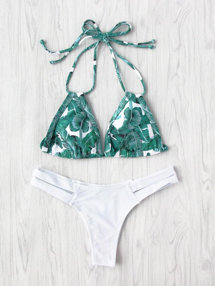 Romwe Jungle Print Cutout Mix & Match Bikini Set