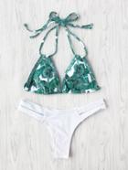 Romwe Jungle Print Cutout Mix & Match Bikini Set