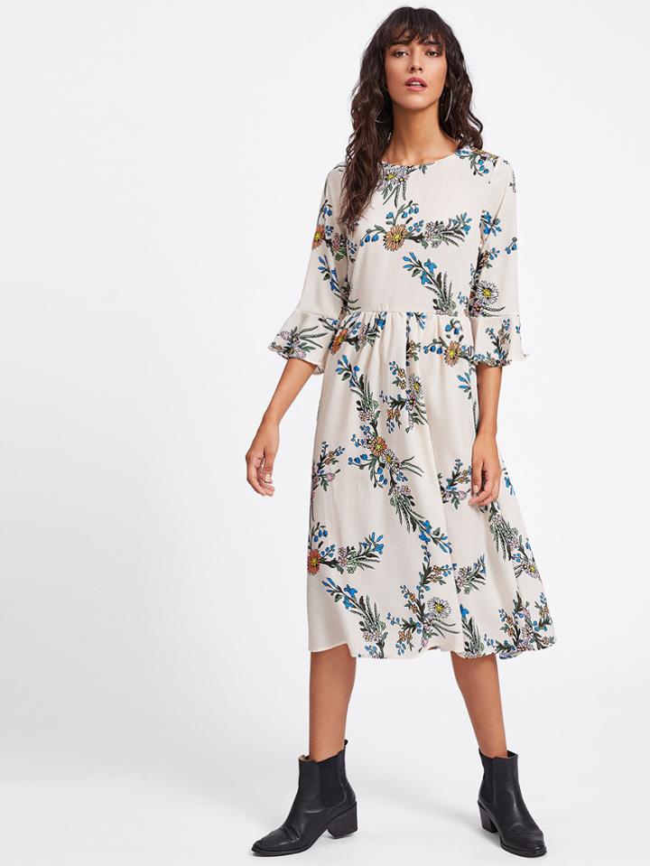 Romwe Ruffle Sleeve Floral Print Random Dress