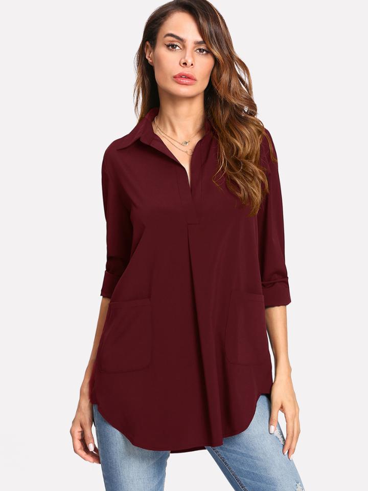 Romwe Curved Hem Longline Blouse