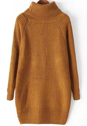 Romwe Split Hem Yellow Knit Sweater