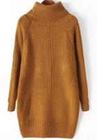 Romwe Split Hem Yellow Knit Sweater
