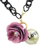 Romwe Pink Flower Bead Chain Necklace