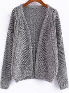 Romwe Long Sleeve Open-knit Grey Cardigan