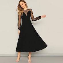 Romwe Dobby Mesh Sweetheart Neck Flare Dress