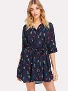 Romwe Self Belted Fruit Print Dress