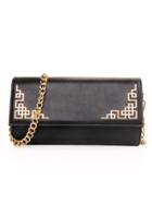 Romwe Cutout Metal Plate Embellished Clutch With Chain - Black