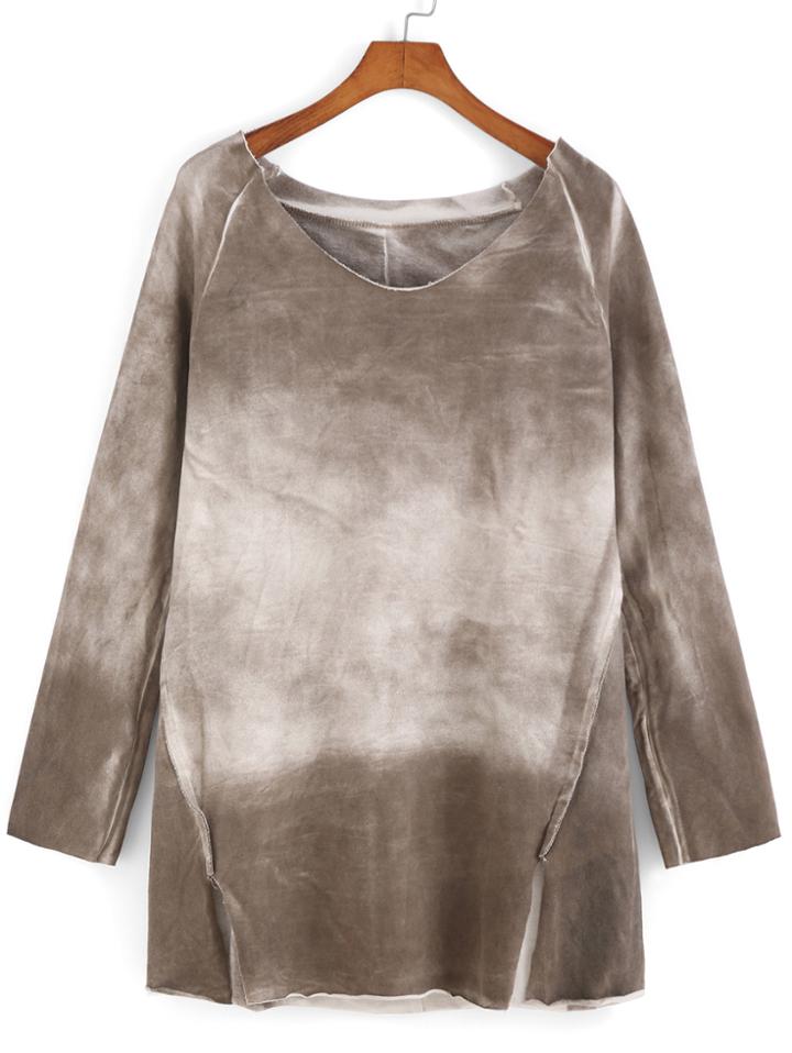 Romwe Long Sleeve Ombre Split Top