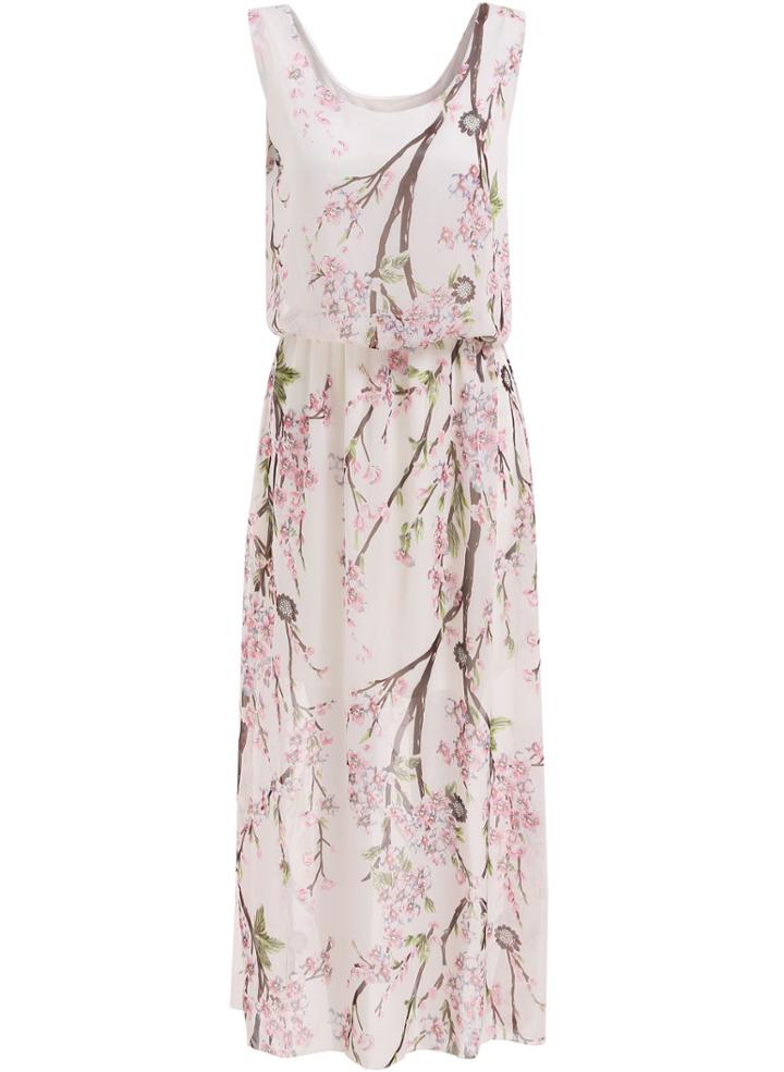 Romwe Round Neck Sleeveless Florals Chiffon Dress