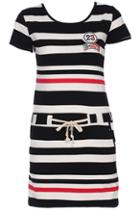 Romwe Striped Print Drawstring Short-sleeved Dress