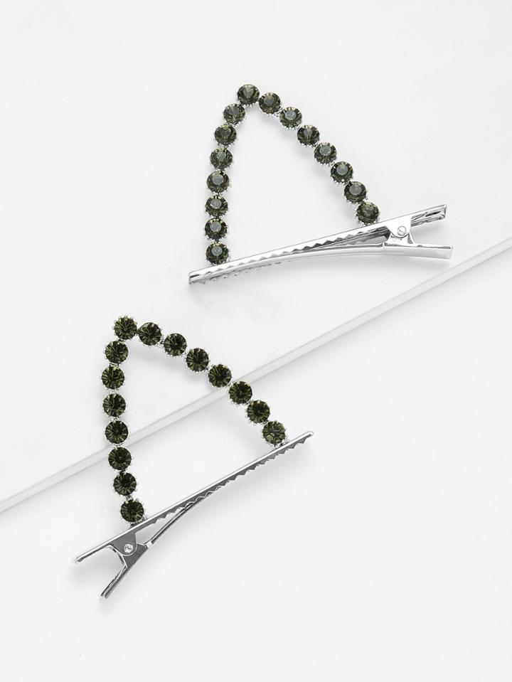Romwe Rhinestone Detail Triangle Design Hair Clip 2pcs