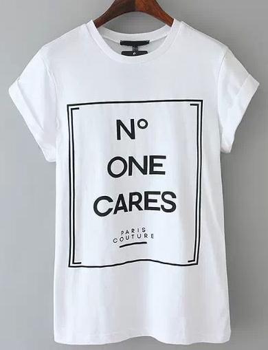 Romwe Letter Print White T-shirt
