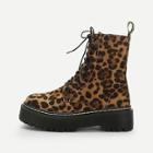 Romwe Leopard Pattern Lace Up Boots