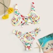 Romwe Cutout Knot Spiral Print Bikini Set