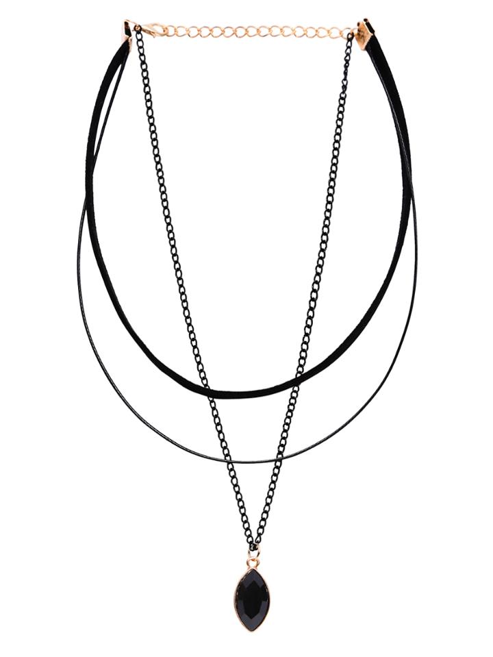 Romwe Three-layer Black Bead Pendant Choker Necklace