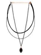 Romwe Three-layer Black Bead Pendant Choker Necklace
