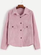 Romwe Pink Drop Shoulder Corduroy Shirt