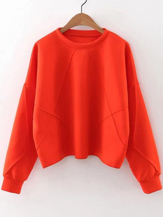 Romwe Orange Crew Neck Drop Shoulder Sweatshirt