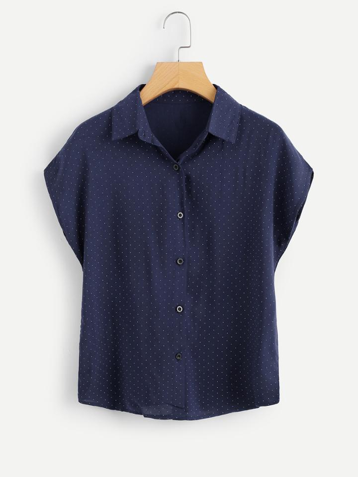 Romwe Polka Dot Single Breasted Top