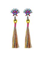 Romwe Colorful Rhinestone Handmade Long Tassel Drop Earrings