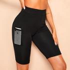 Romwe Mesh Pocket Patched Solid Skinny Leggings Shorts