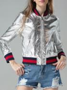 Romwe Silver Collar Zipper Jacket Coat