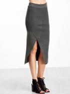 Romwe Grey Slit Front Pencil Skirt