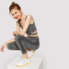 Romwe Crisscross Letter Tape Tank Top & Striped Pants Set