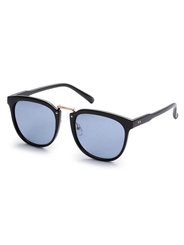 Romwe Black Frame Gold Metal Bridge Grey Lens Sunglasses