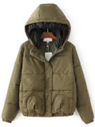 Romwe Army Green Star Patch Hooded Padded Coat