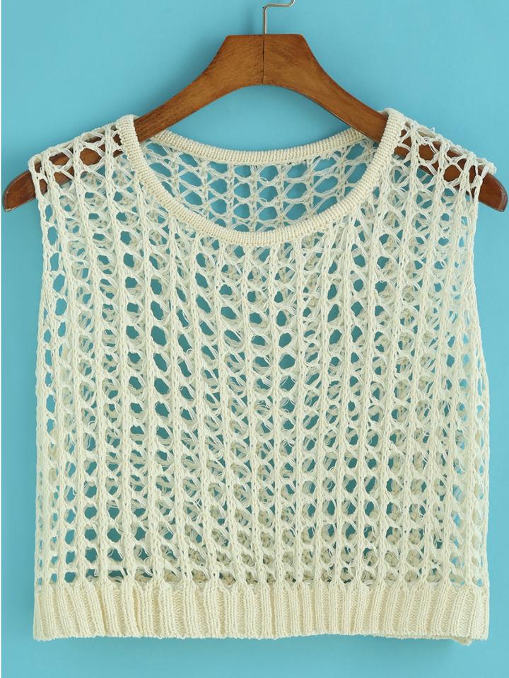 Romwe Knit Hollow Apricot Tank Top