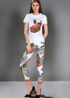 Romwe Short Sleeve Top With Fans Print Pant