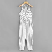 Romwe Tie Waist Striped Halter Romper
