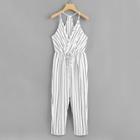 Romwe Tie Waist Striped Halter Romper