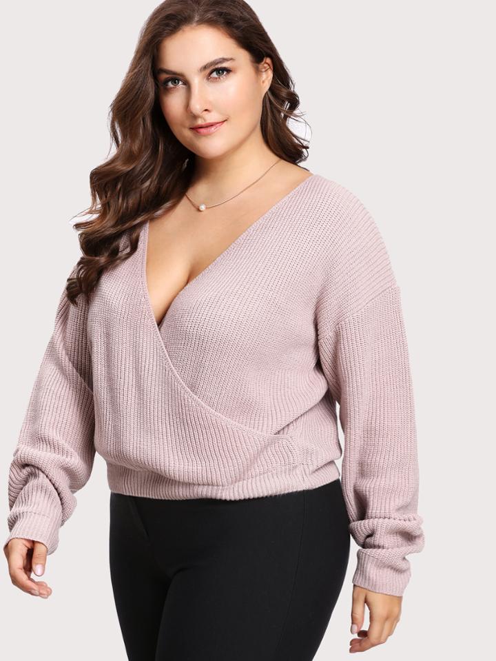 Romwe Drop Shoulder Surplice Wrap Jumper