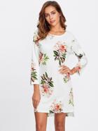 Romwe Flower Print High Low Dress